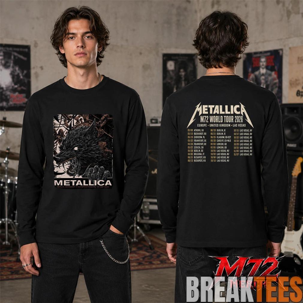 Metallica M72 World Tour May 30 2026 At Olympiastadion Berlin Germany Wolf Eclipse Artwork Two Sided T-Shirt