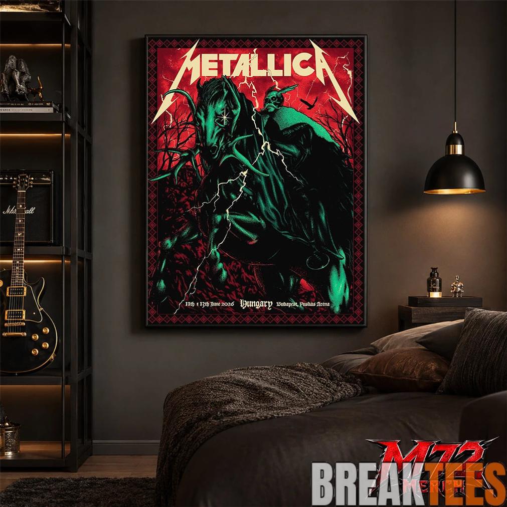 Metallica World Tour M72 June 11 & 13 2026 Budapest Hungary Puskás Aréna Horseman Lightning Canvas Poster