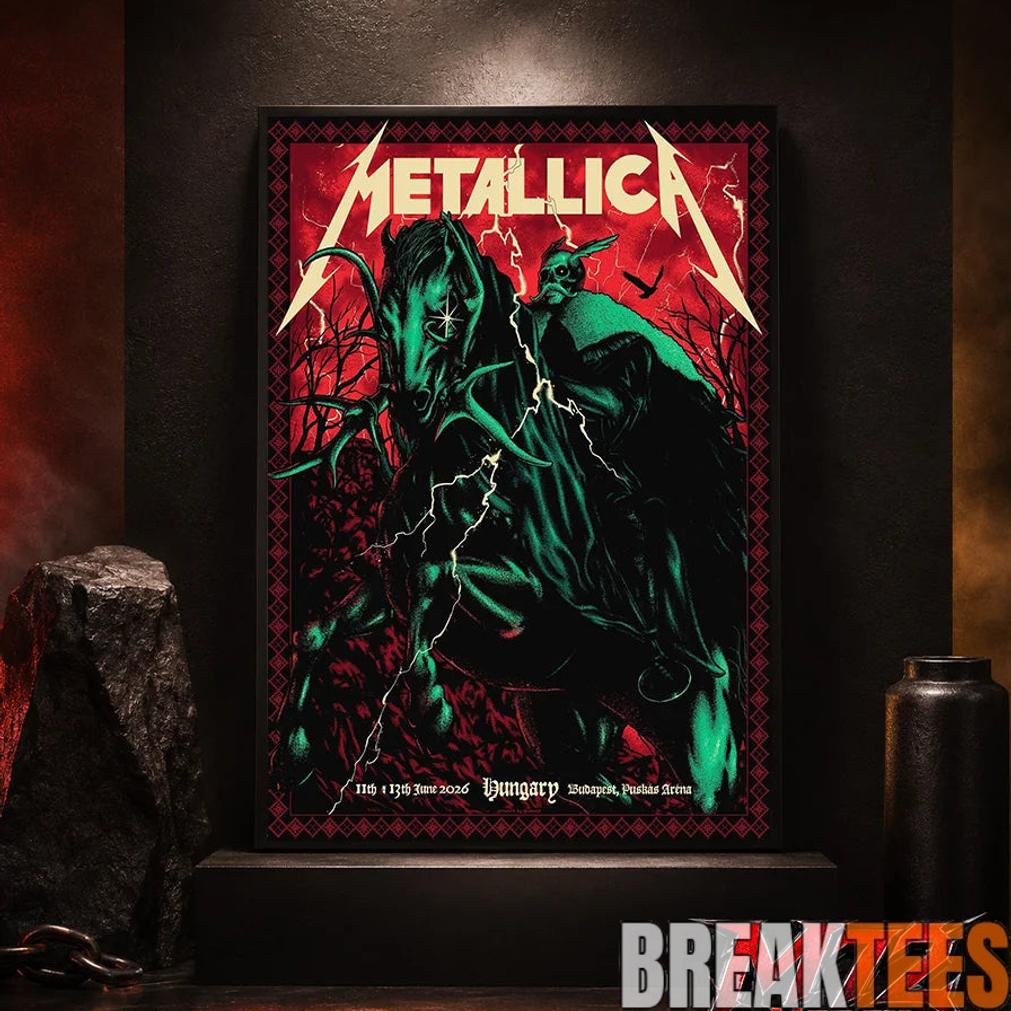 Metallica World Tour M72 June 11 & 13 2026 Budapest Hungary Puskás Aréna Horseman Lightning Canvas Poster