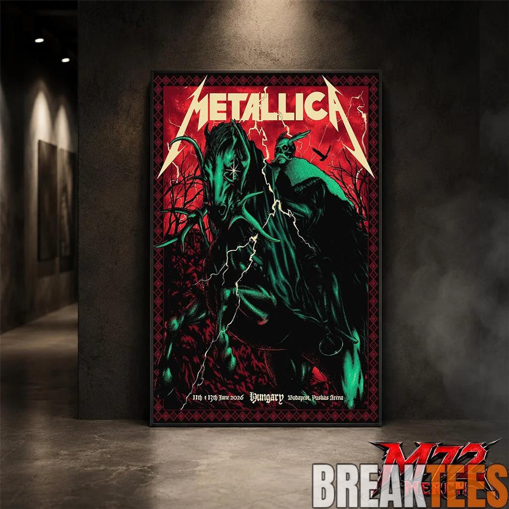 Metallica World Tour M72 June 11 13 2026 Budapest Hungary Pusks Arna Horseman Lightning Canvas Poster