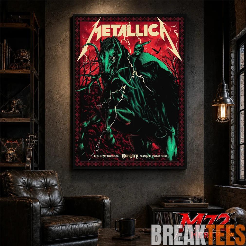 Metallica World Tour M72 June 11 13 2026 Budapest Hungary Pusks Arna Horseman Lightning Canvas Poster