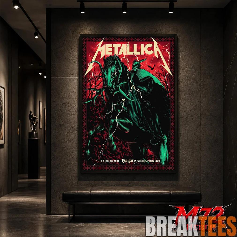 Metallica World Tour M72 June 11 & 13 2026 Budapest Hungary Puskás Aréna Horseman Lightning Canvas Poster