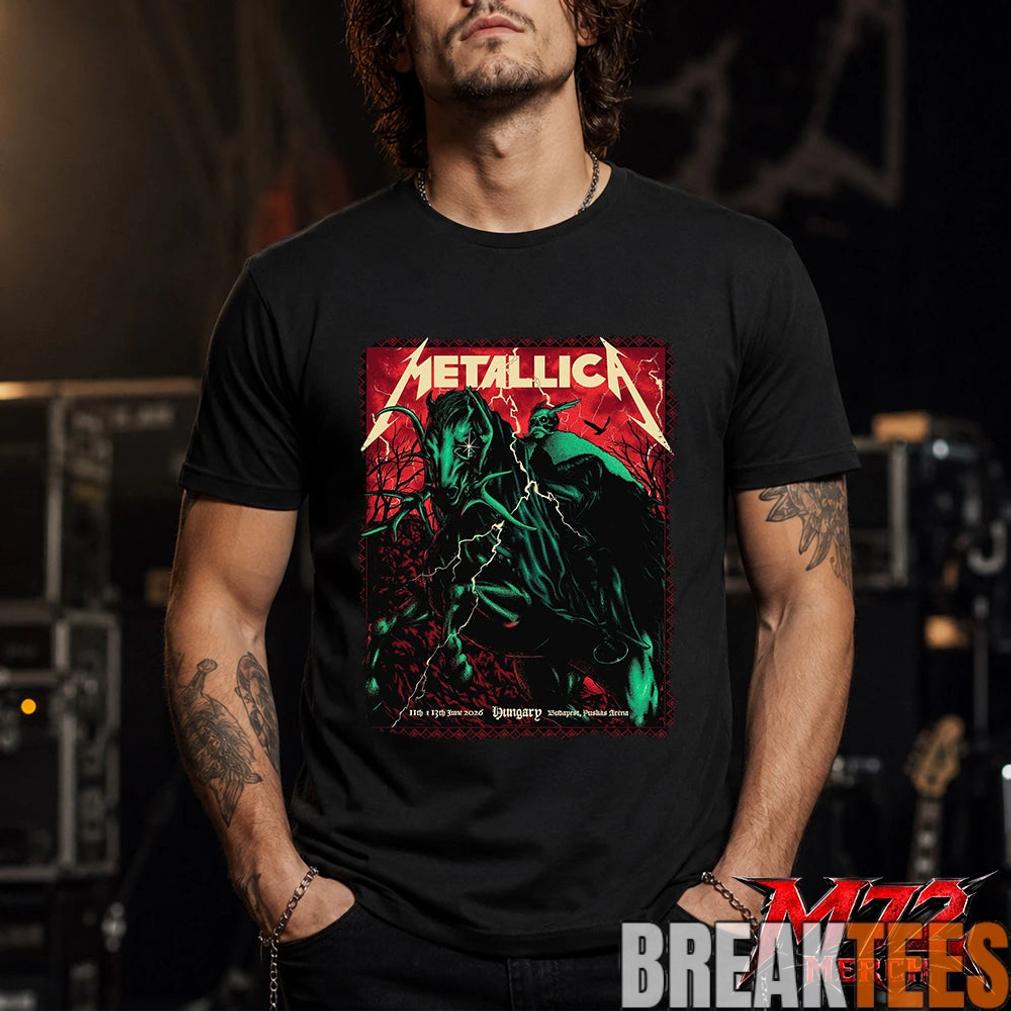 Metallica World Tour M72 June 11 & 13 2026 Budapest Hungary Puskás Aréna Horseman Lightning T-Shirt