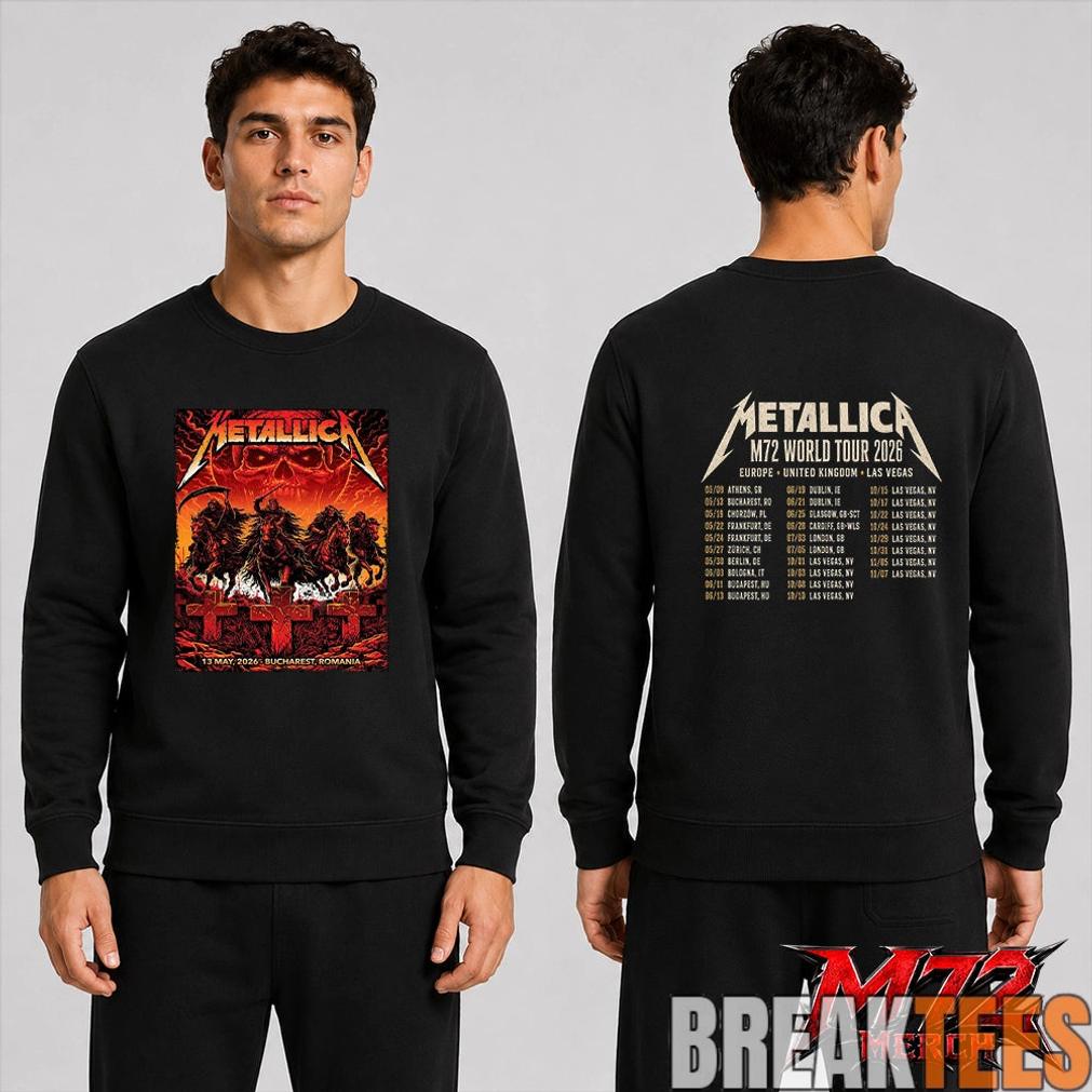Metallica World Tour M72 May 13 2026 Bucharest Romania Arena Națională Creeping Death Setlist Four Horsemen Skull Two Sided T-Shirt