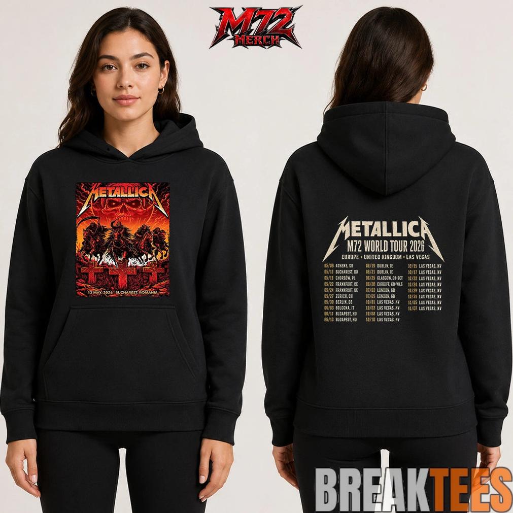 Metallica World Tour M72 May 13 2026 Bucharest Romania Arena Națională Creeping Death Setlist Four Horsemen Skull Two Sided T-Shirt