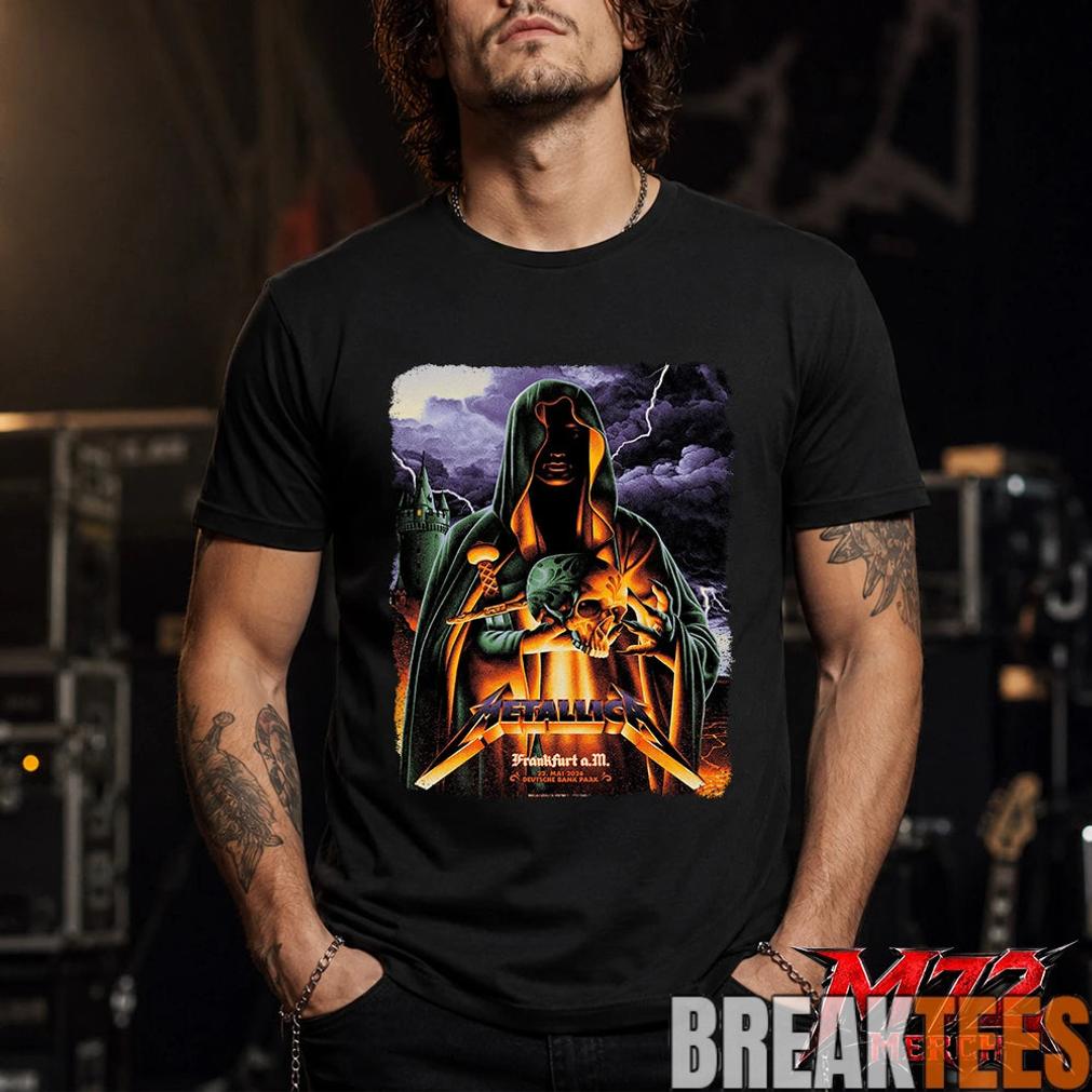 Metallica World Tour M72 May 22 2026 Frankfurt Germany Deutsche Bank Park Cloaked Skull Storm T-Shirt