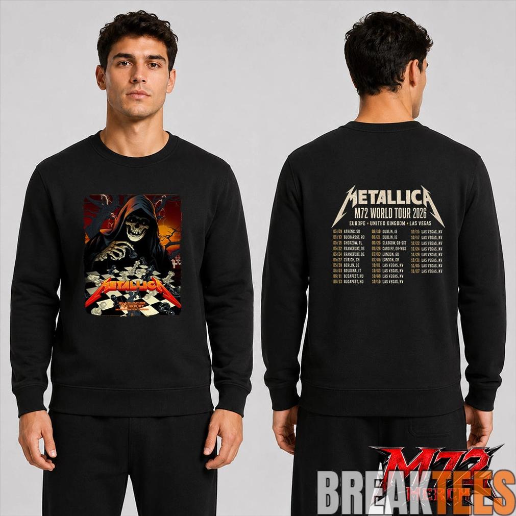Metallica World Tour M72 May 22 & 24 2026 Frankfurt Germany Deutsche Bank Park Grim Reaper Chess Two Sided T-Shirt