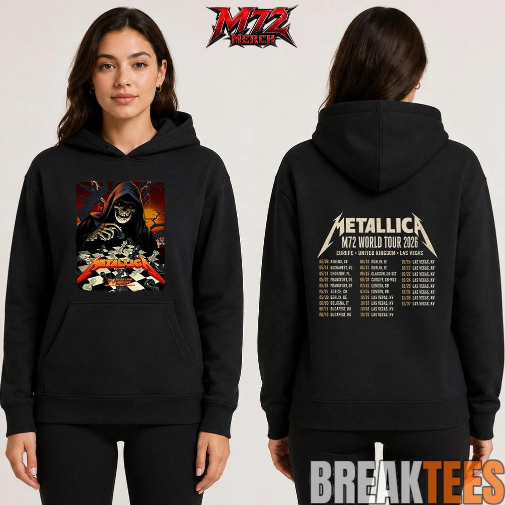 Metallica World Tour M72 May 22 & 24 2026 Frankfurt Germany Deutsche Bank Park Grim Reaper Chess Two Sided T-Shirt