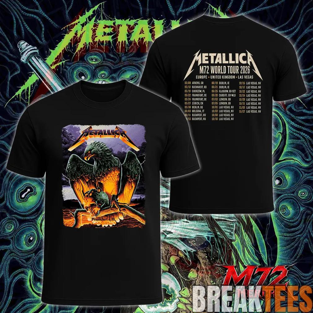 Metallica World Tour M72 May 24 2026 Frankfurt Germany Deutsche Bank Park Eagle Skull Storm Two Sided T-Shirt