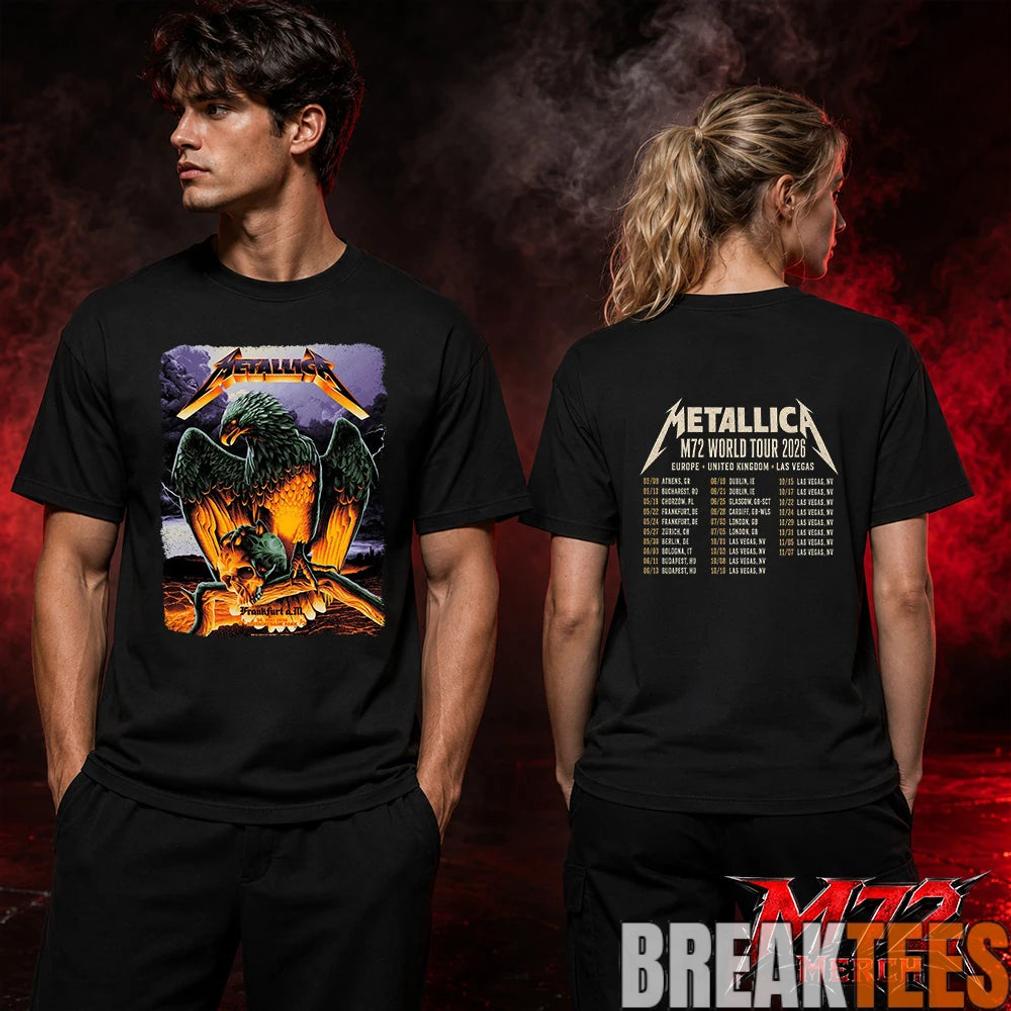 Metallica World Tour M72 May 24 2026 Frankfurt Germany Deutsche Bank Park Eagle Skull Storm Two Sided T-Shirt