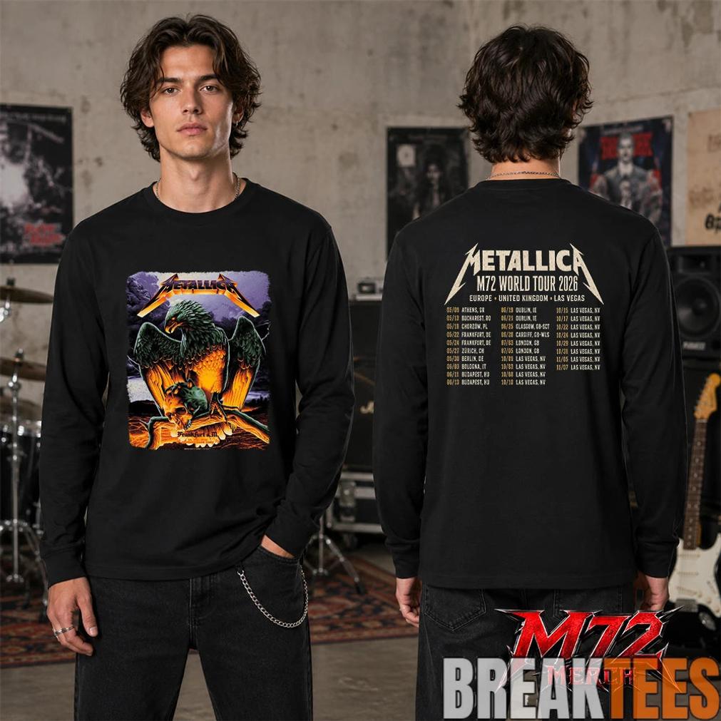 Metallica World Tour M72 May 24 2026 Frankfurt Germany Deutsche Bank Park Eagle Skull Storm Two Sided T-Shirt