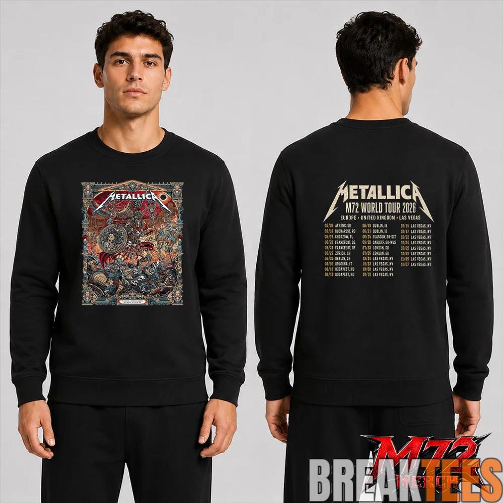 Metallica World Tour M72 May 9 2026 Athens Greece Olympic Stadium Creeping Death Setlist Battle Warrior Two Sided T-Shirt