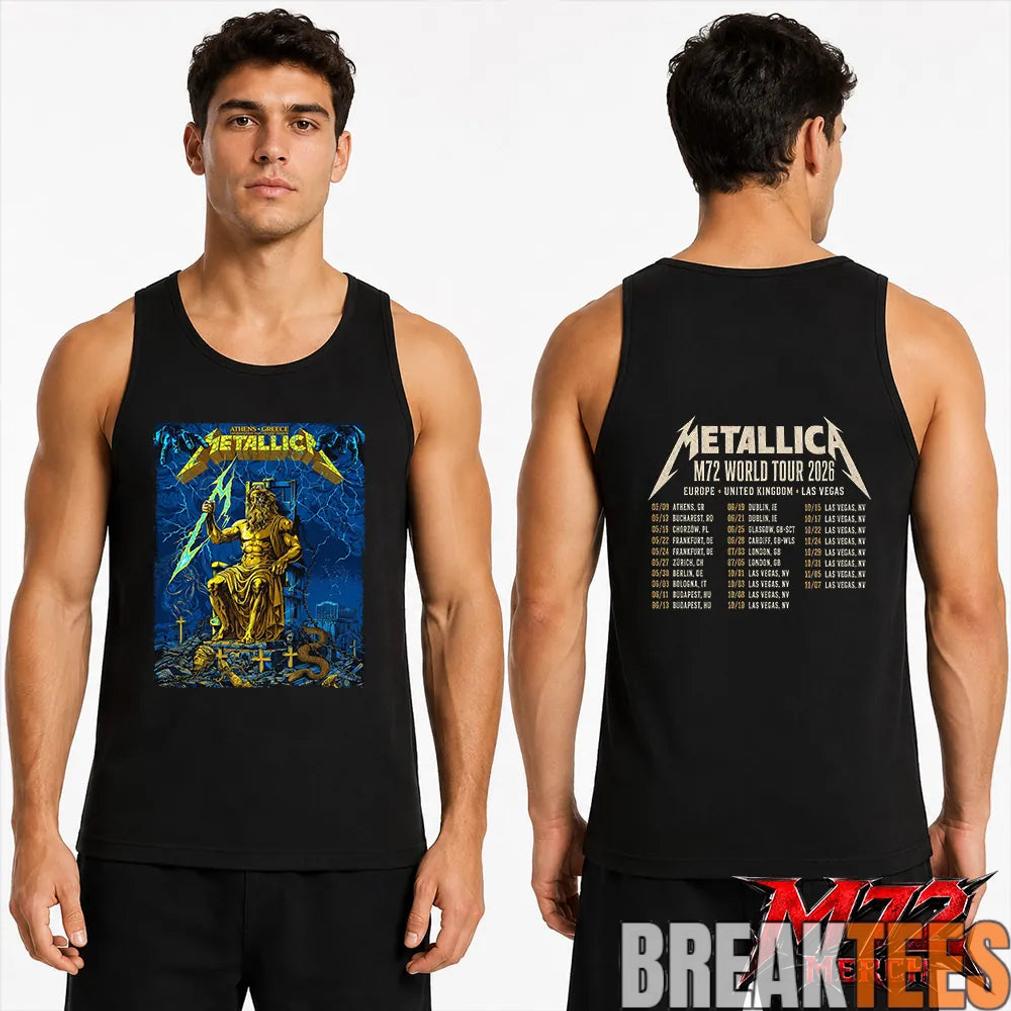 Metallica World Tour M72 May 9 2026 Athens Greece Olympic Stadium Zeus Thunder Two Sided T-Shirt