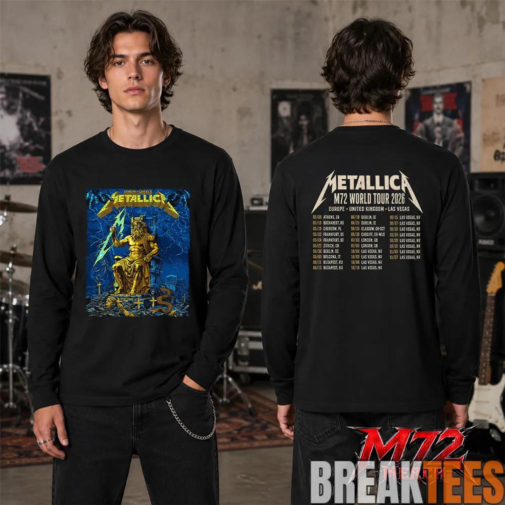 Metallica World Tour M72 May 9 2026 Athens Greece Olympic Stadium Zeus Thunder Two Sided T-Shirt