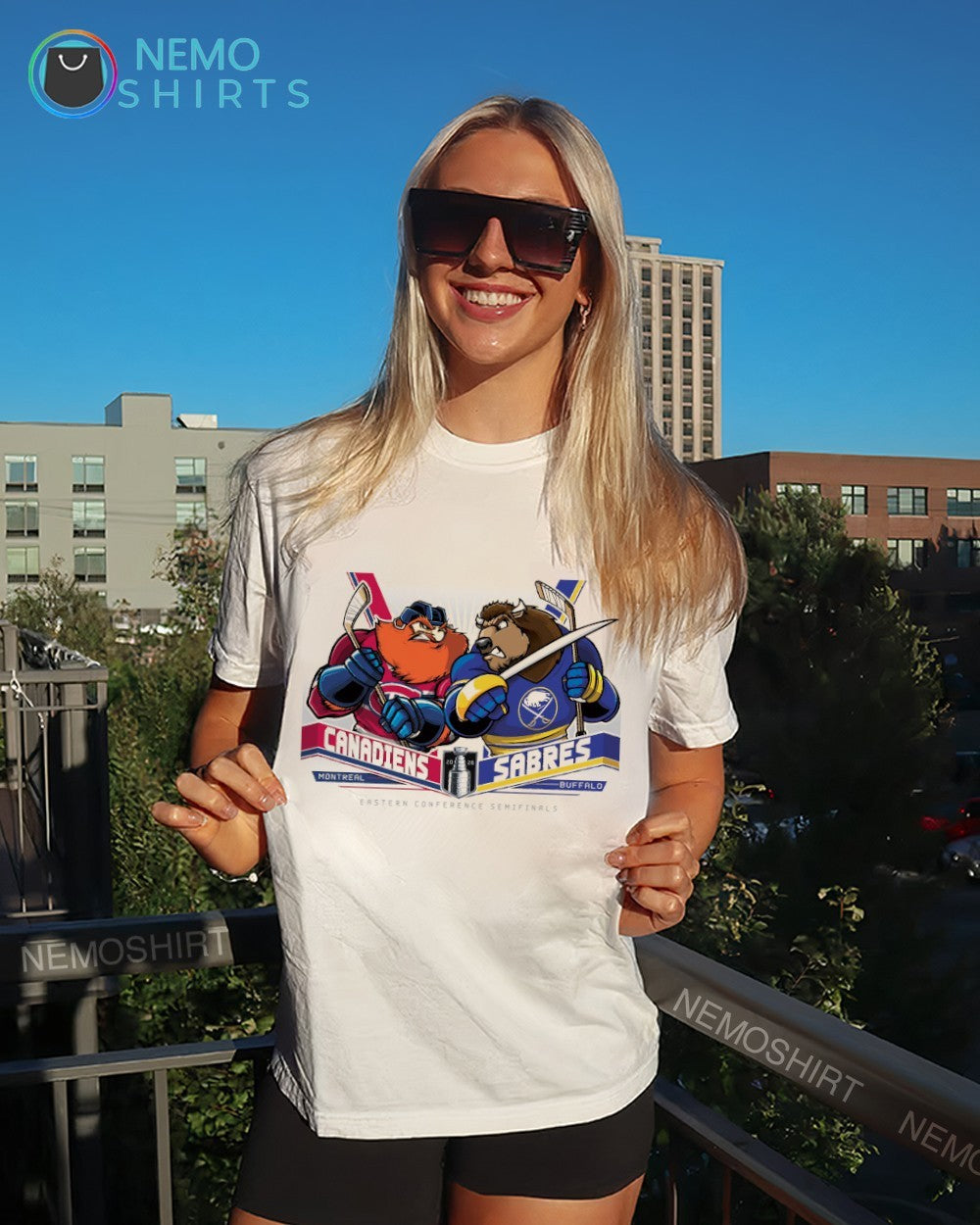 Montreal Canadiens vs Buffalo Sabres 2026 Eastern conference semifinals mascots shirt