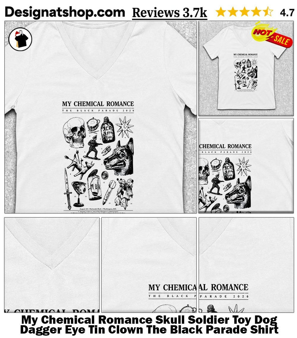 My Chemical Romance Skull Soldier Toy Dog Dagger Eye Tin Clown The Black Parade Shirt