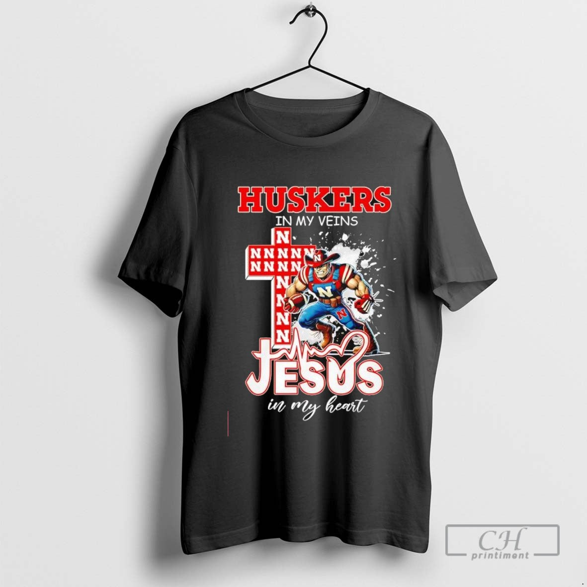 Nebraska Husker In My Veins Jesus In My Heart Mascot