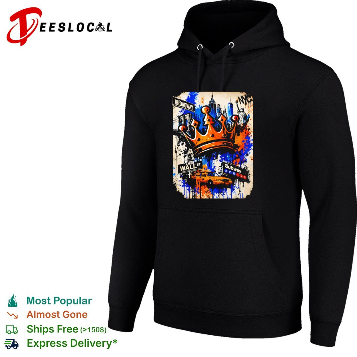 New York City Broadway Wall St graffiti crown subway ACE 123 NYC shirt