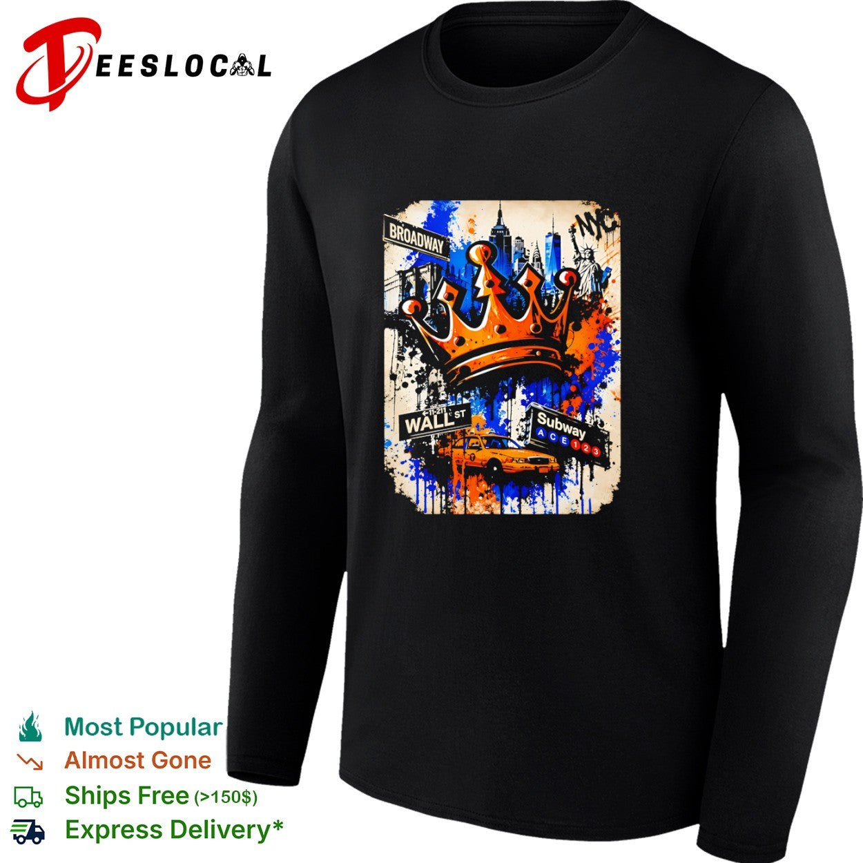 New York City Broadway Wall St graffiti crown subway ACE 123 NYC shirt