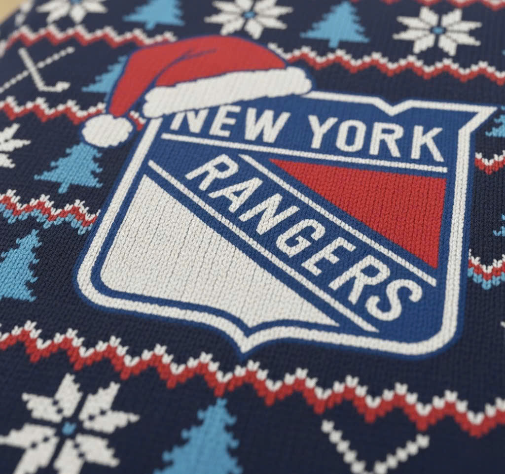 New York Rangers NHL Ugly Christmas Sweater – Blue, Red & White “Broadway Blueshirts” Holiday Knit