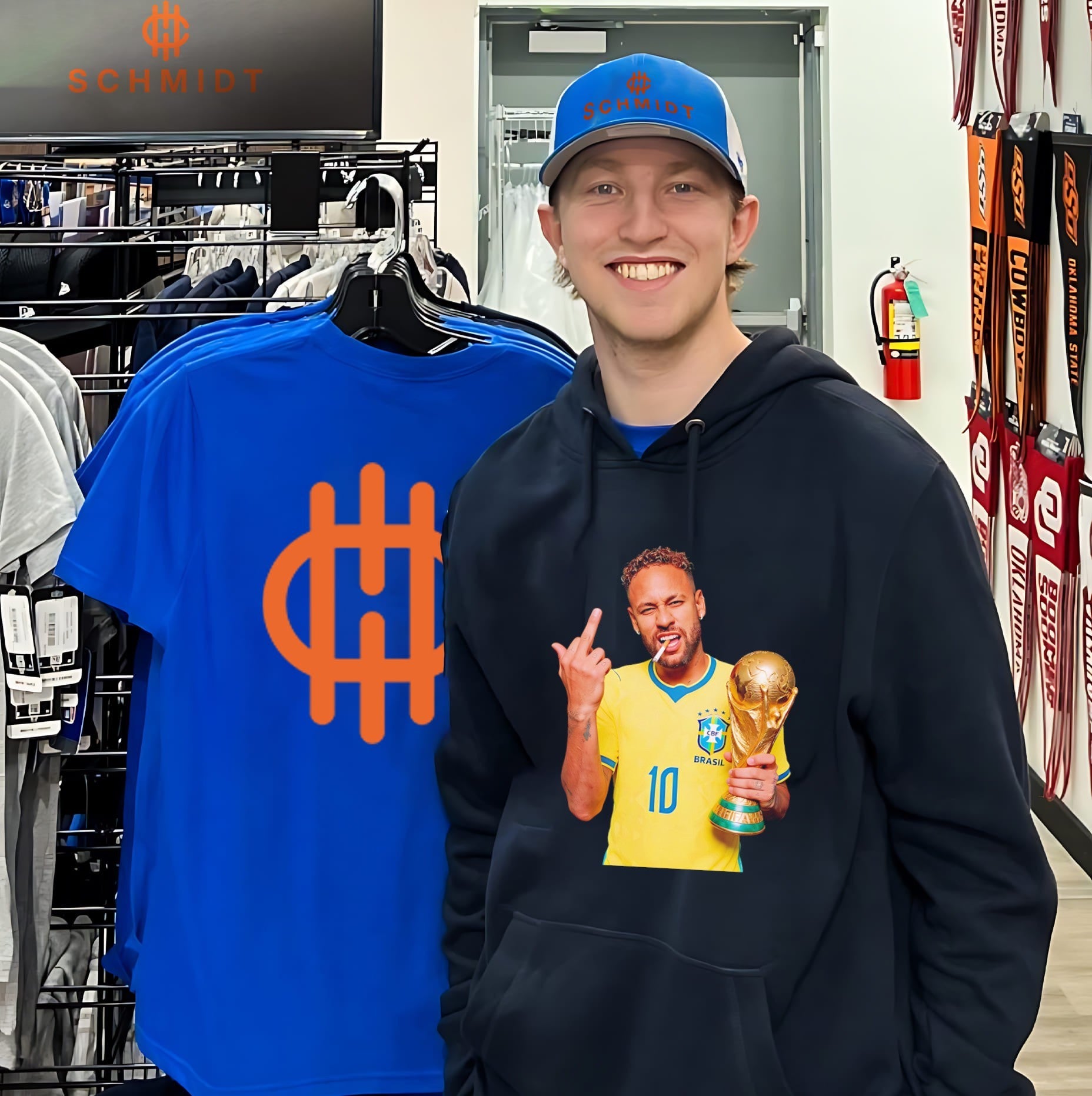Neymar Jr holding trophy middle finger 2026 World Cup shirt