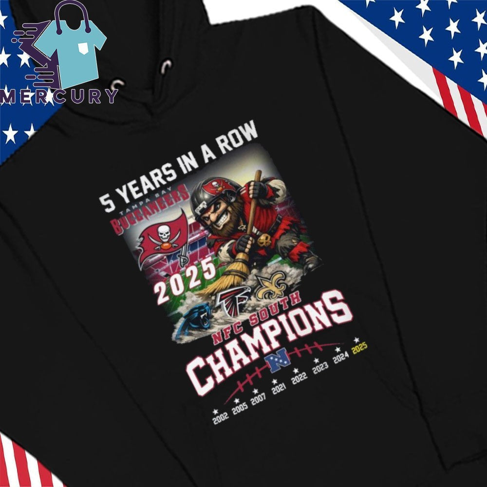 5 Years in a Row Tampa Bay Buccaneers NFC South Champions Mascot Shirt