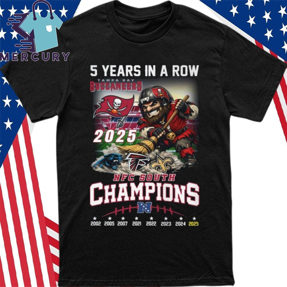 5 Years in a Row Tampa Bay Buccaneers NFC South Champions Mascot Shirt