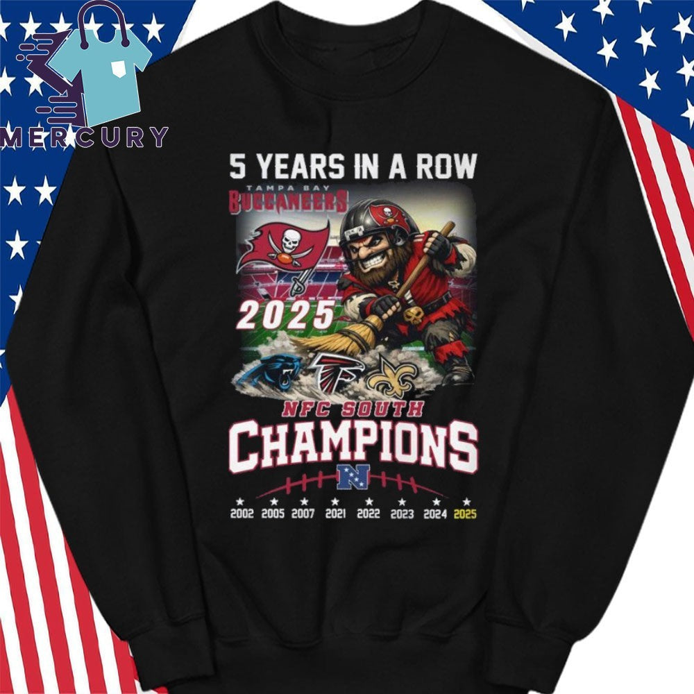 5 Years in a Row Tampa Bay Buccaneers NFC South Champions Mascot Shirt