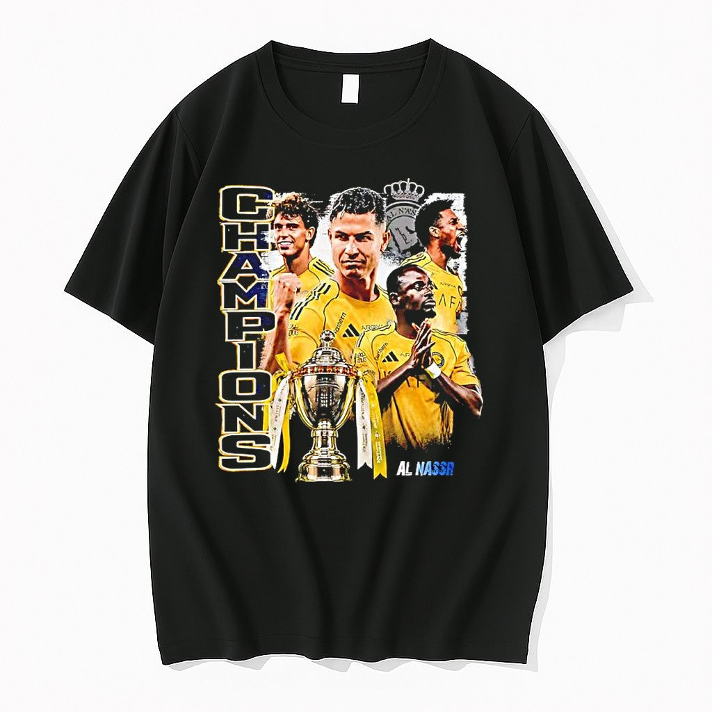 Official Al Nassr Champions 2026 Ronaldo And Team Trophy Football T Shirts Jpg