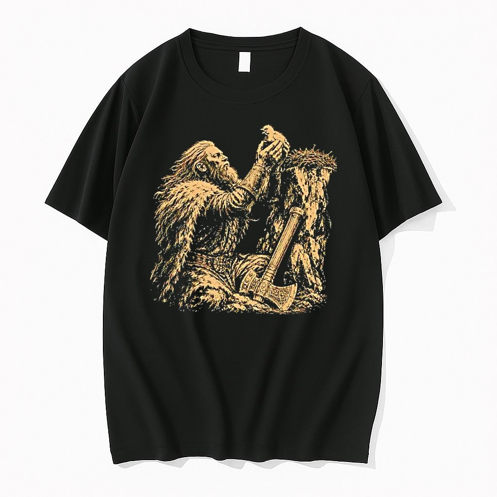 Official Bearded Warrior Holding Bird With Axe T Shirts Jpg