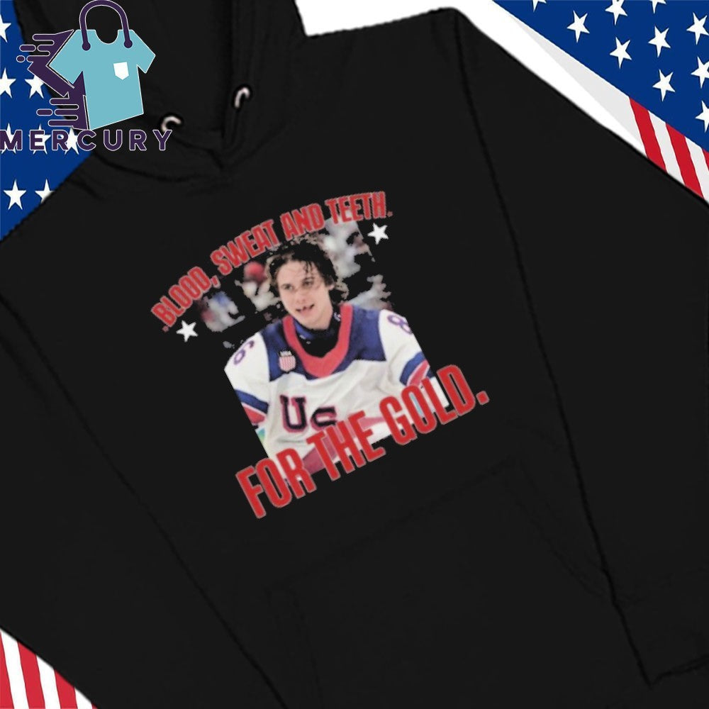 Blood, Sweat And Teeth For The Gold Jack Hughes USA Hockey Golden Goal 2026 Hockey Shirt