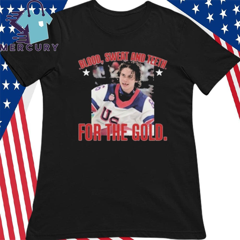 Blood, Sweat And Teeth For The Gold Jack Hughes USA Hockey Golden Goal 2026 Hockey Shirt