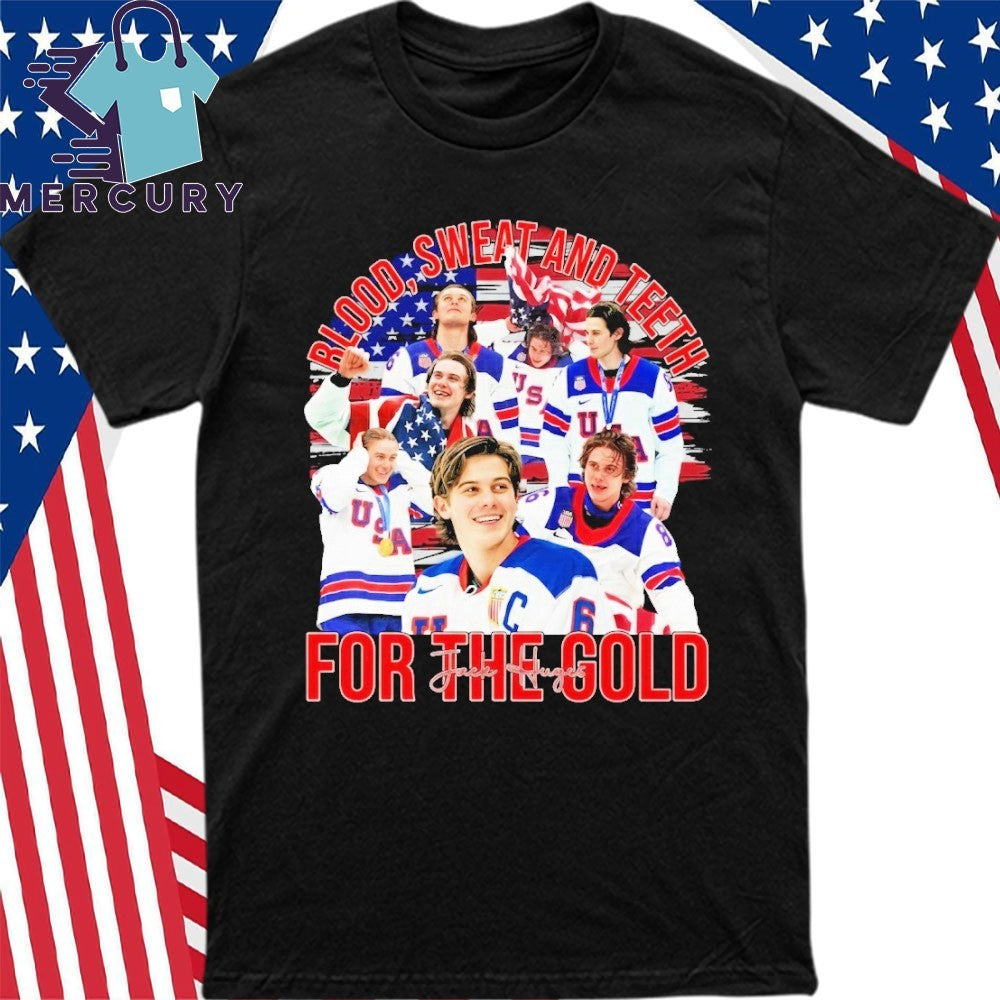 Blood, Sweat and Teeth for the Gold Jack Hughes USA Hockey Gold Medal Champions 2026 Shirt