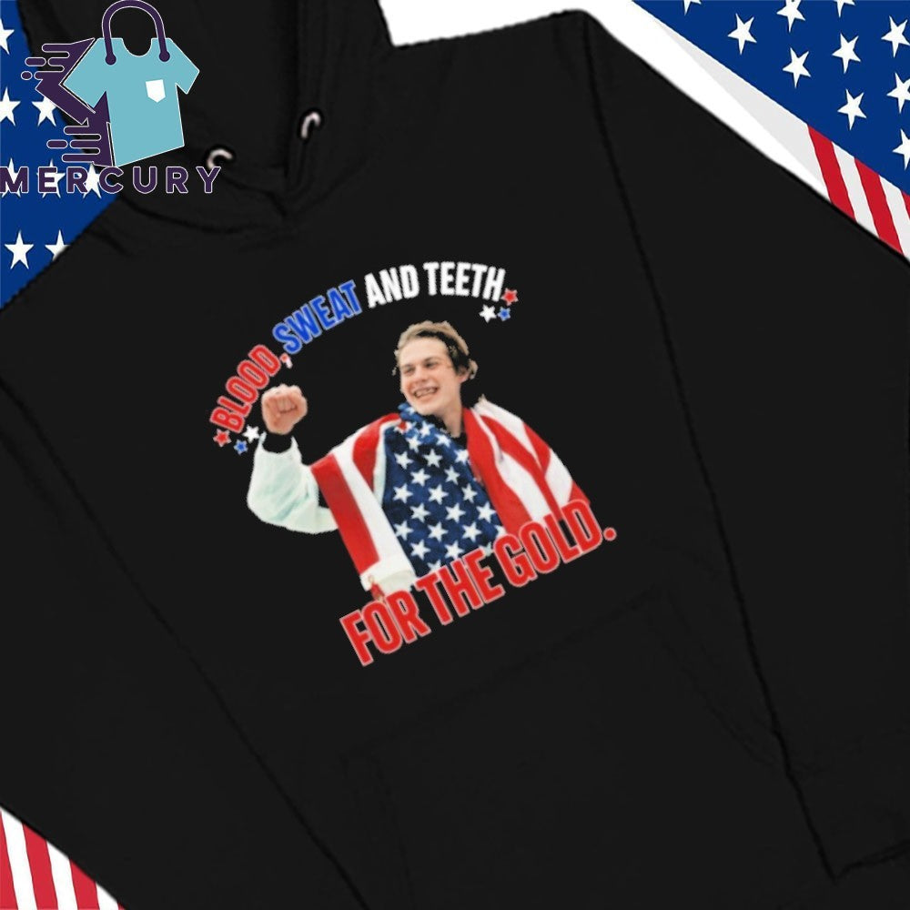 Blood, Sweat and Teeth for the Gold Jack Hughes Usa Hockey Champions 2026 Shirt