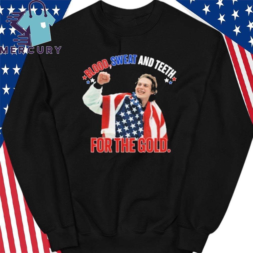 Blood, Sweat and Teeth for the Gold Jack Hughes Usa Hockey Champions 2026 Shirt