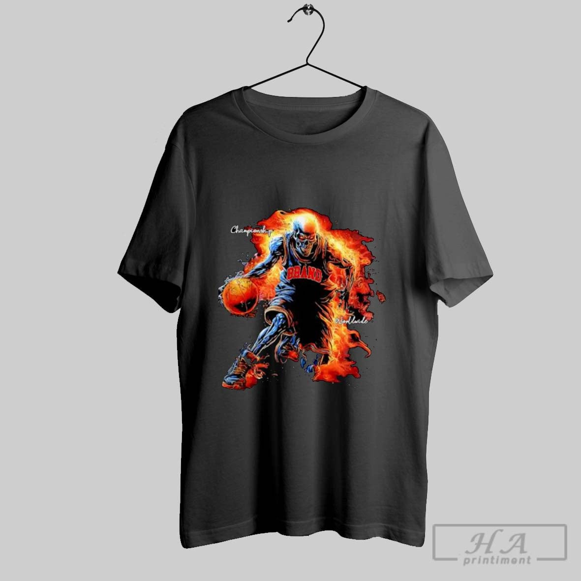 Official Championship Worldwide Flaming Skeleton Basketball Player