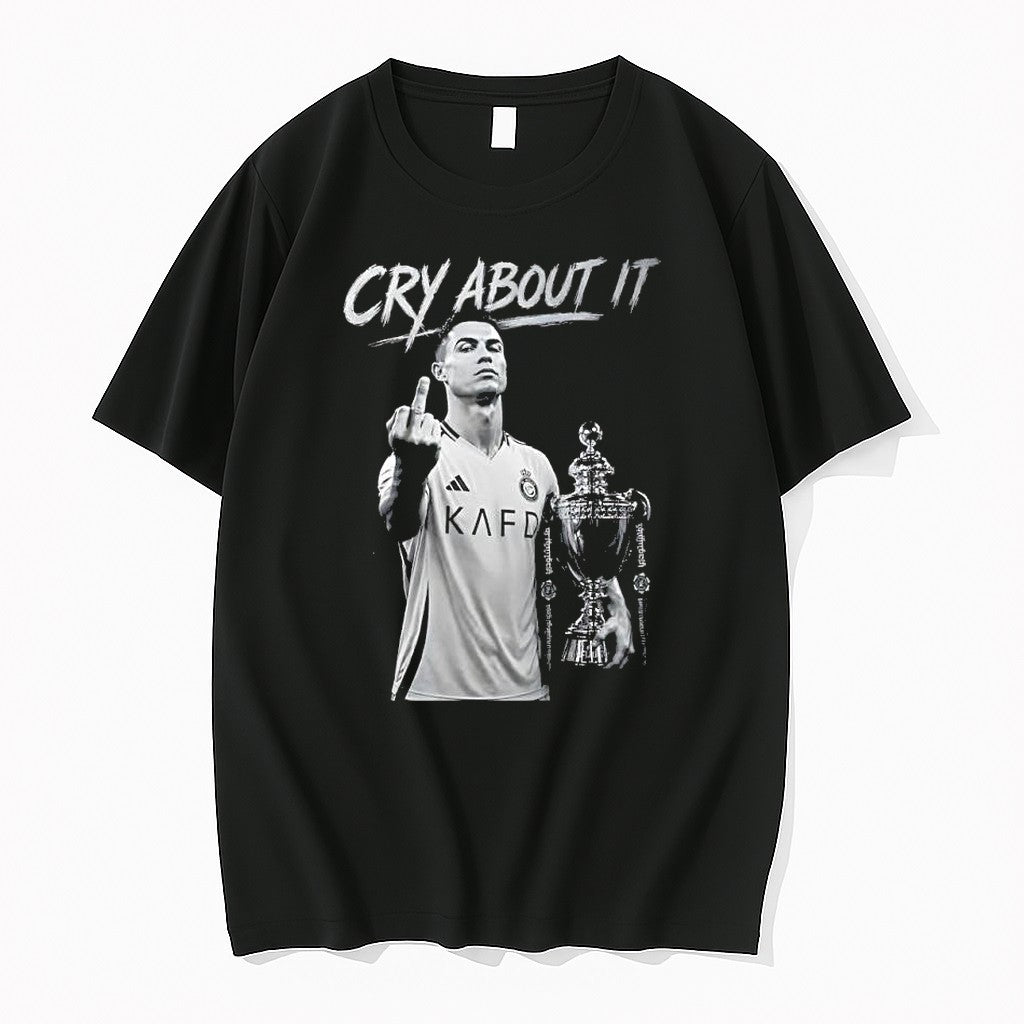 Official Cristiano Ronaldo Middle Finger Cry About It Al Nassr Champions 2026 Sarcastic T Shirts