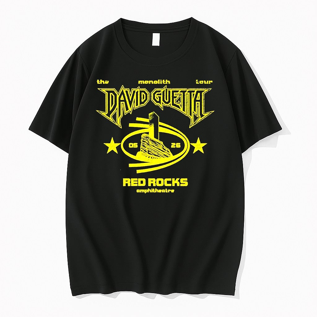 Official David Guetta The Monolith Tour Red Rocks Amphitheatre May 2026 Grunge Concert T Shirts