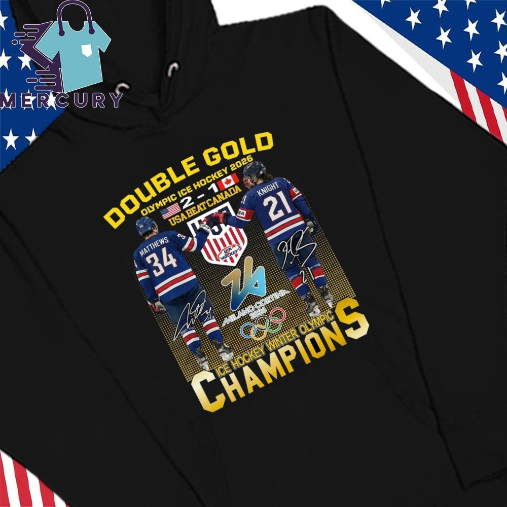 Double Gold 2026 USA Beat Canada 2-1 ICE Hockey Winner Olympic Champions Shirt