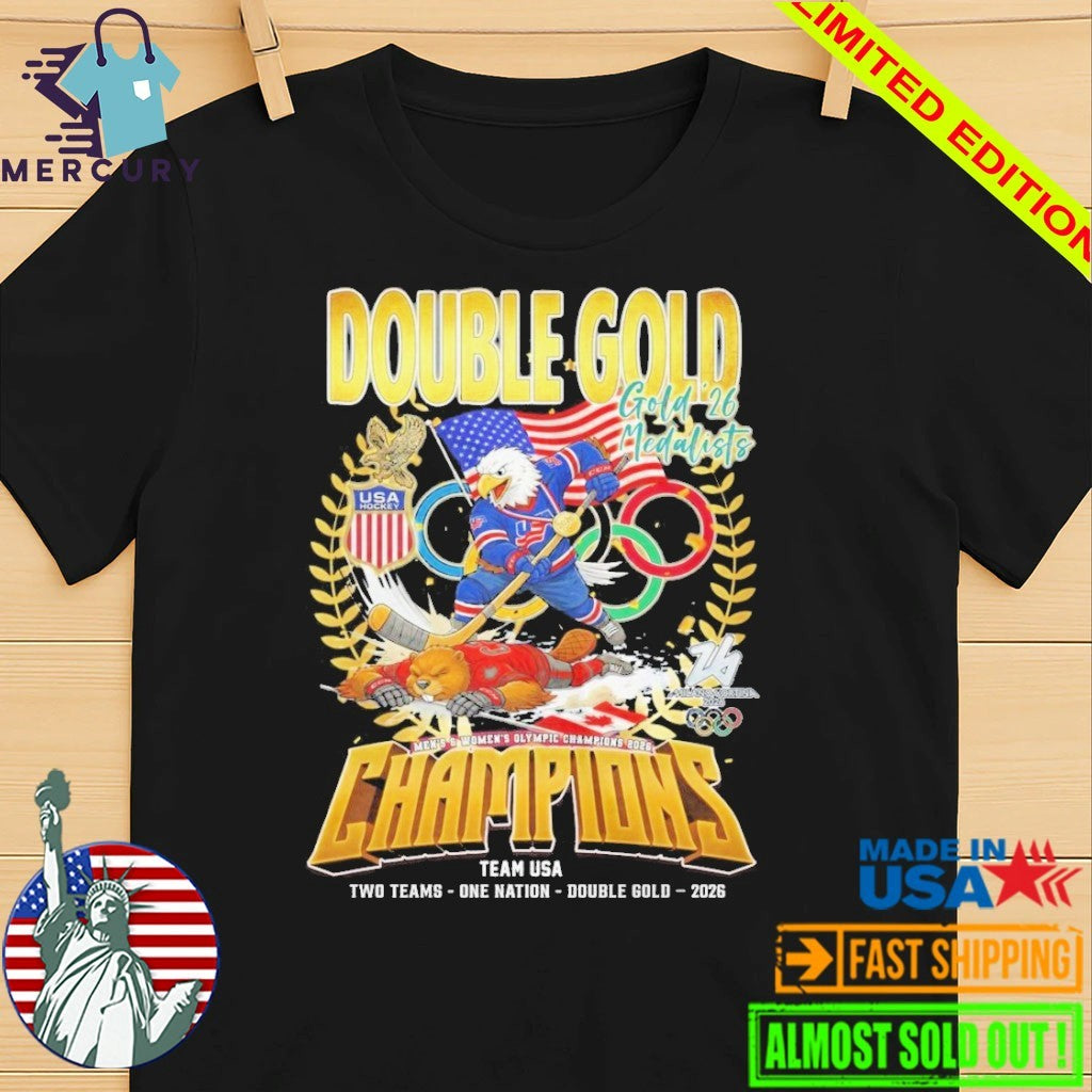 Double Gold Team USA Men x Womne Hockey Special Milano-Cortina Olympics Champions 2026 Shirt