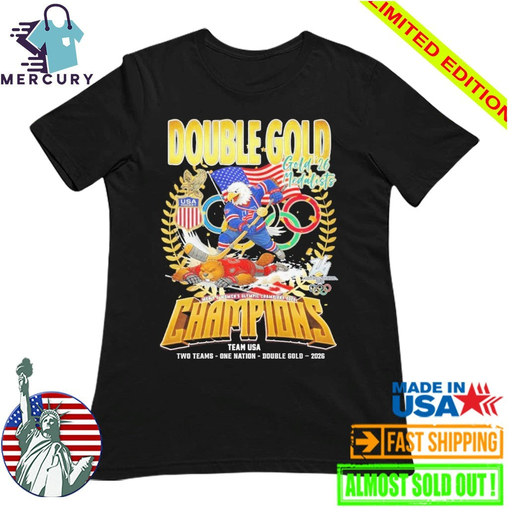 Double Gold Team USA Men x Womne Hockey Special Milano-Cortina Olympics Champions 2026 Shirt