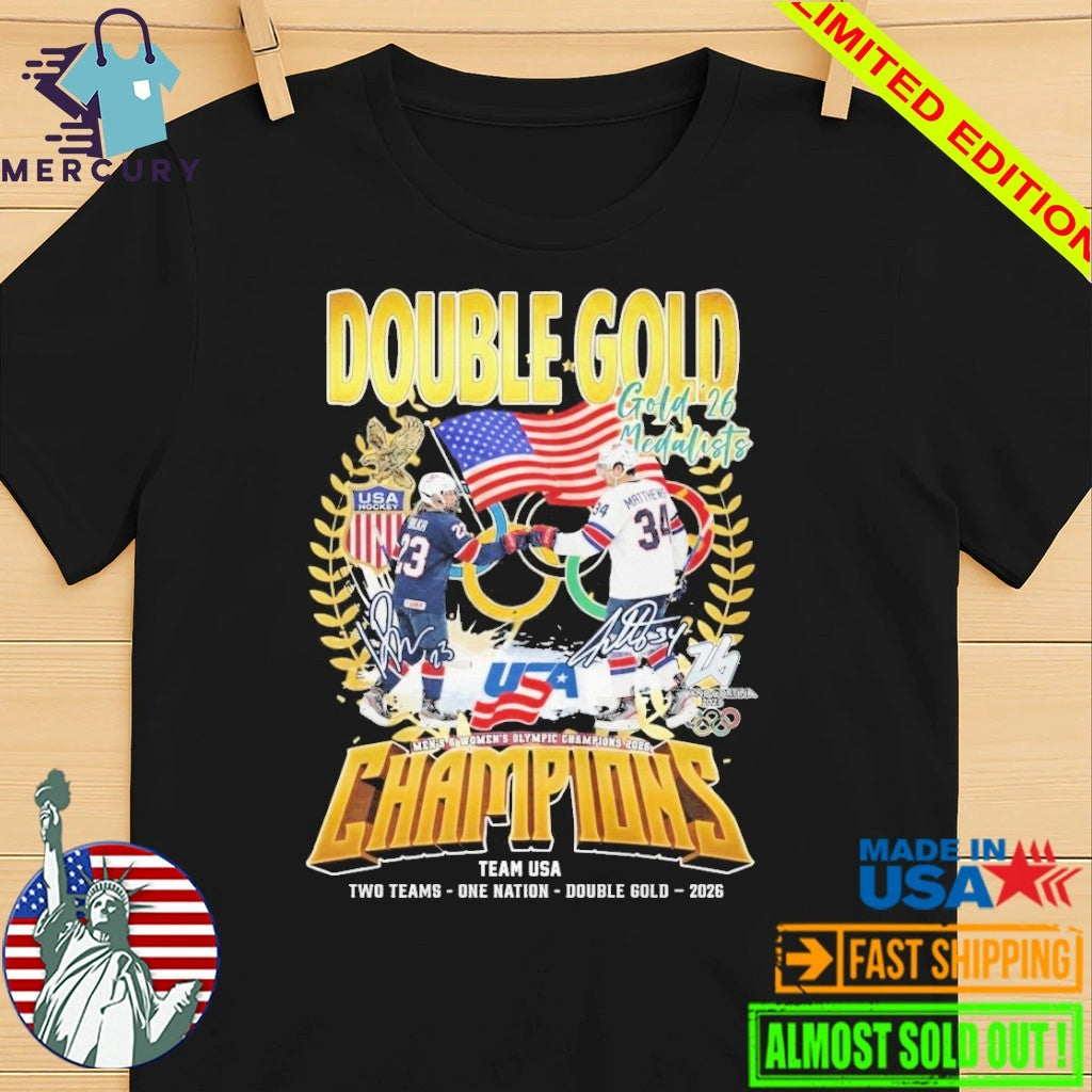 Double Gold USA Men x Womne Hockey Special Milano-Cortina Olympics Champions 2026 Shirt