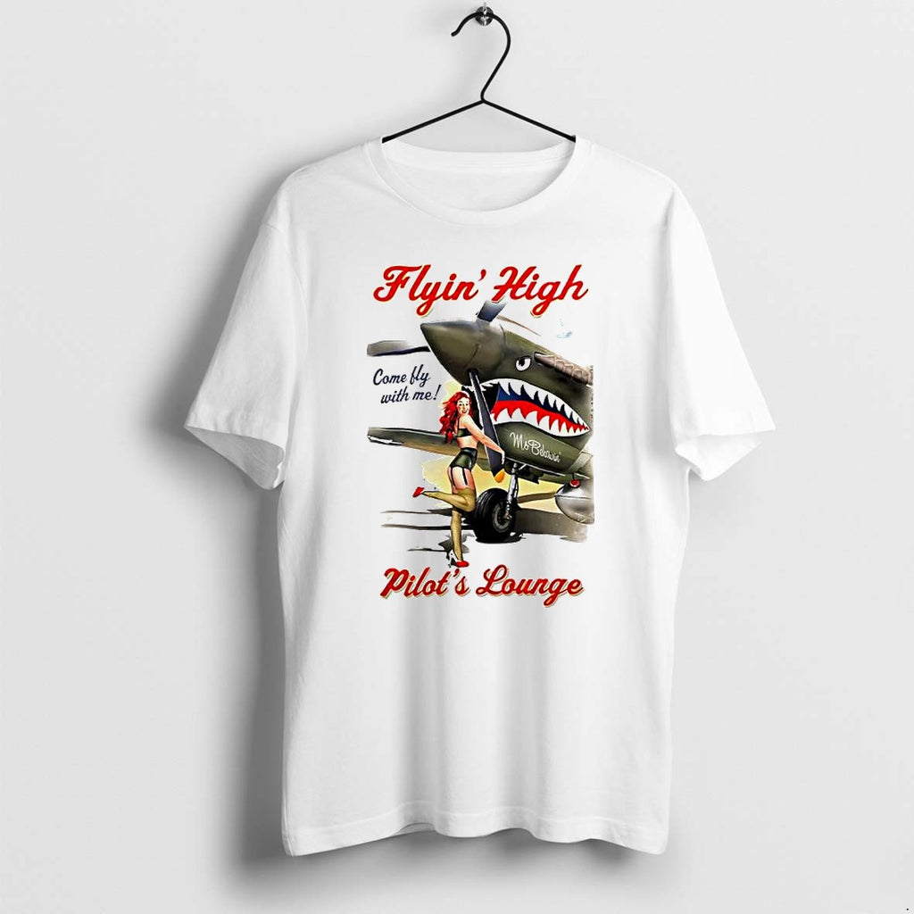 Official Flyin High Pilots Lounge Pin Up Girl Ms Behavin P 40 Warhawk T Shirts