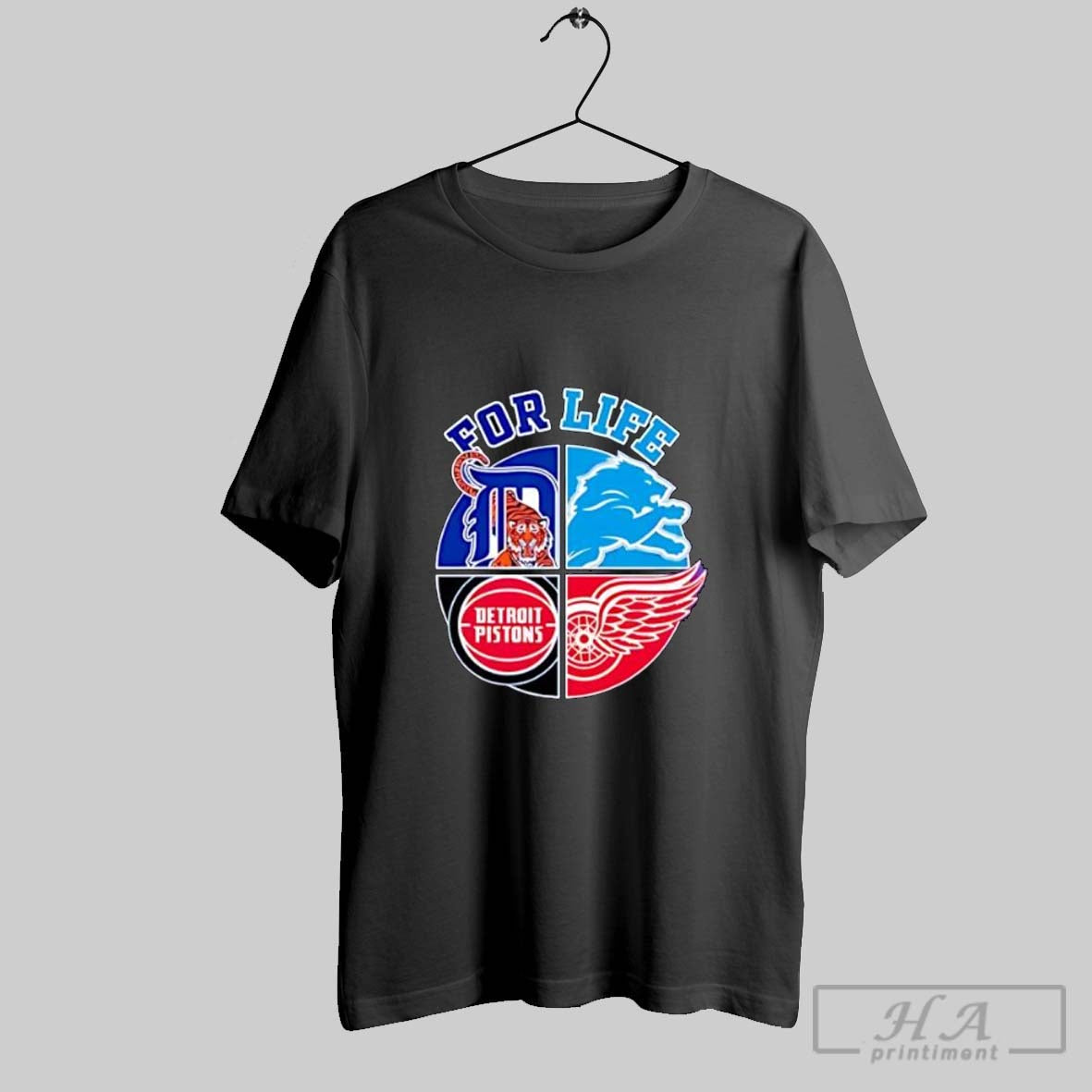 Official For Life Detroit Tigers Lions Pistons Red Wings Fan Posters Black