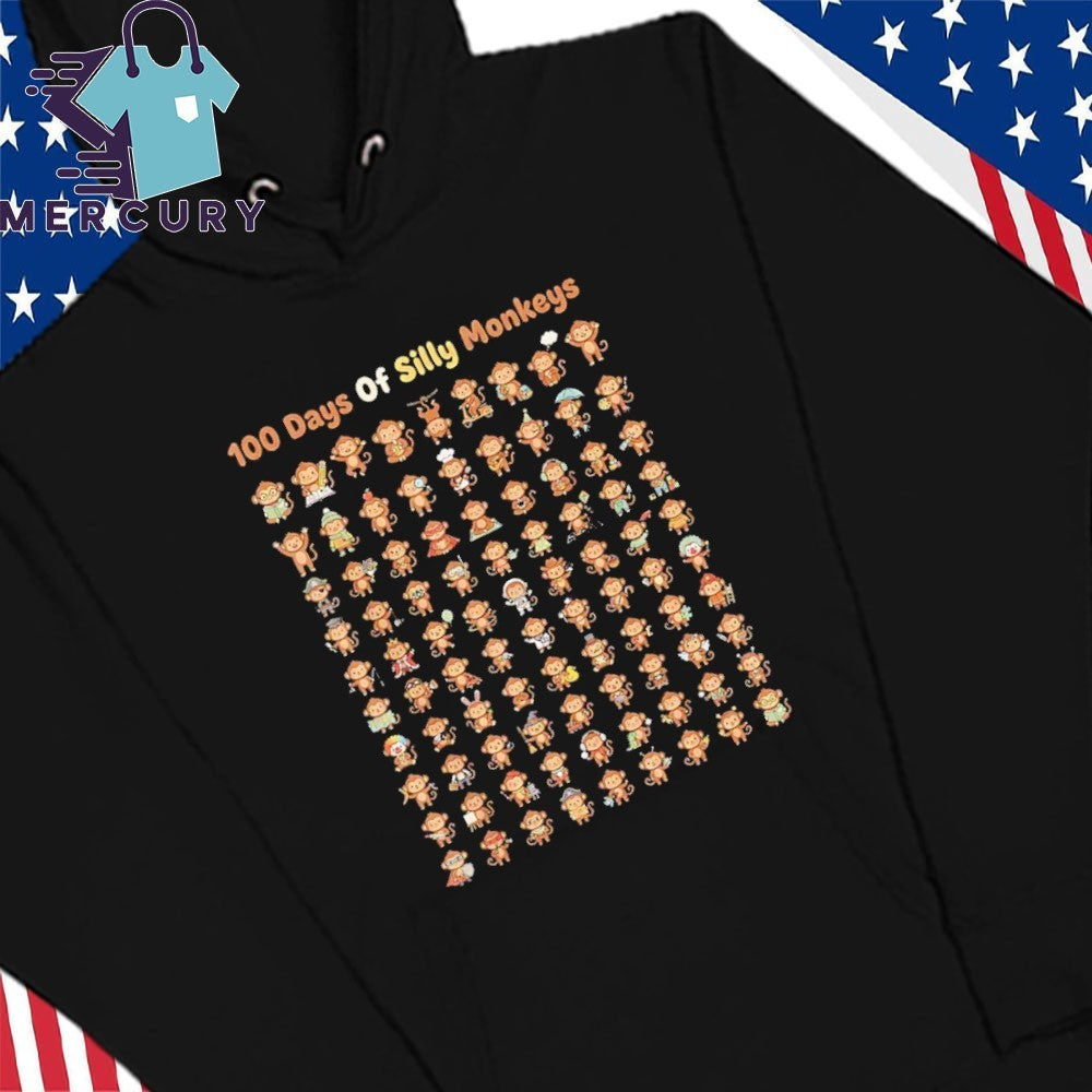 Funny 100Th Day Of School Teacher 100 Days Of Silly Monkeys Shirt