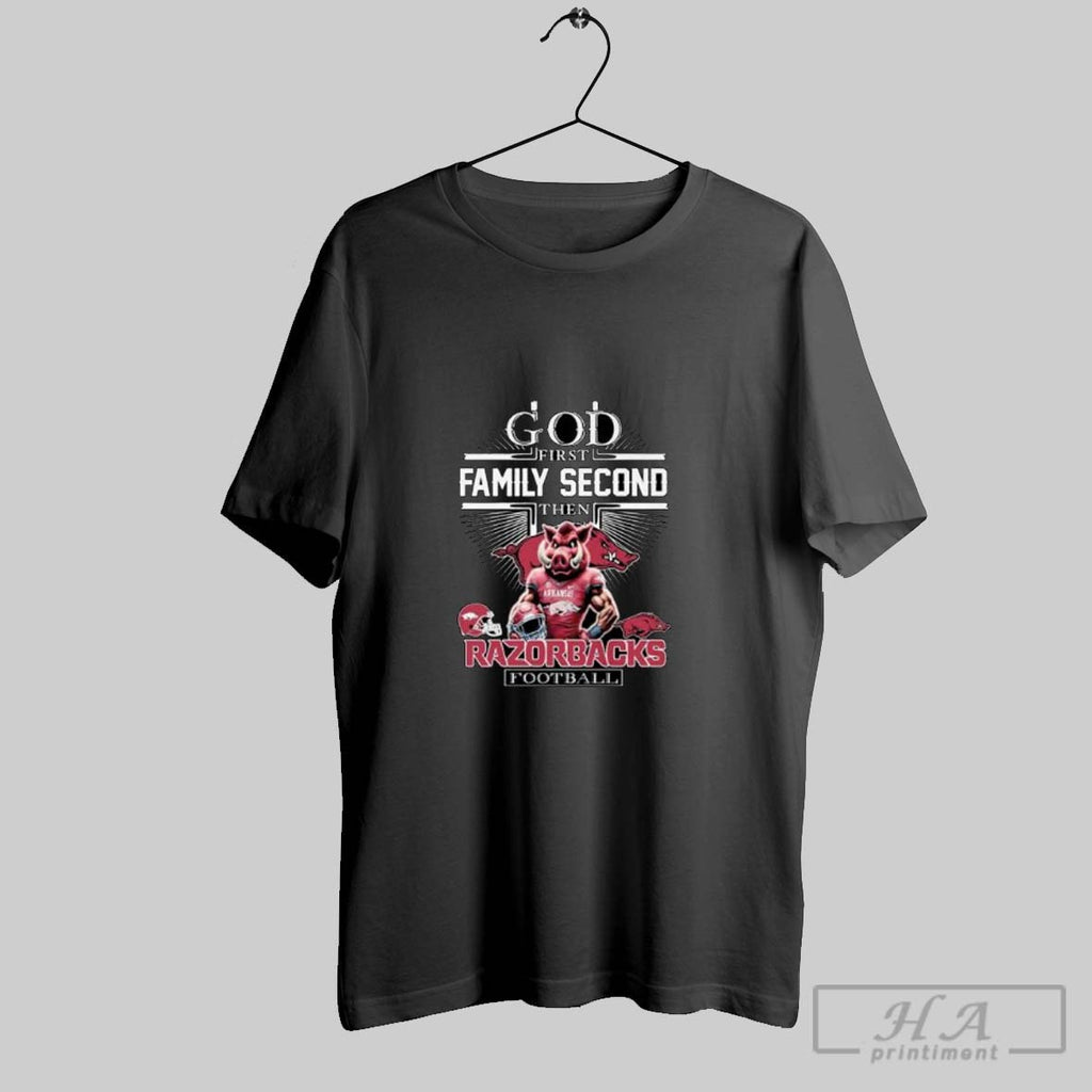 Official God First Family Second Then Arkansas Razorbacks Football Mascot 2025