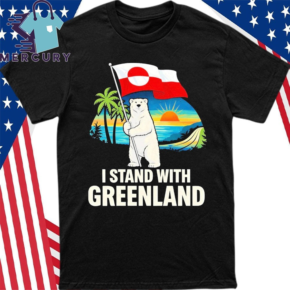 I Stand With Greenland Flag Bear Sunset Shirt