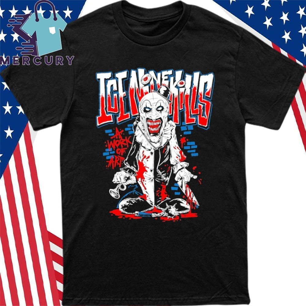 Ice Nine Kills A Work of Art Cartoon Terrified Silver Scream Con London Shirt