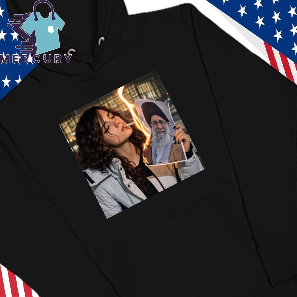 Iranian Woman Burning Khamenei Portrait Shirt