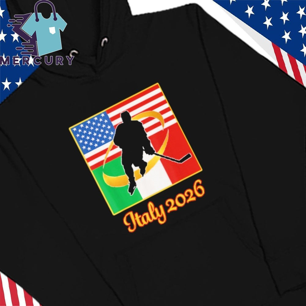 Italy 2026 Ice Hockey 2026 USA Italy Flags Winter Sports Shirt